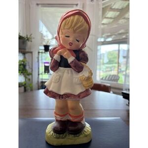 Vintage Mid-Century Little Red Riding Hood Ceramic Coin Bank Stopper Intact